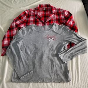 Victoria's secret PJ/Pajama Tops LOT OF 2! Plaid Flannel and Gray long sleeve T